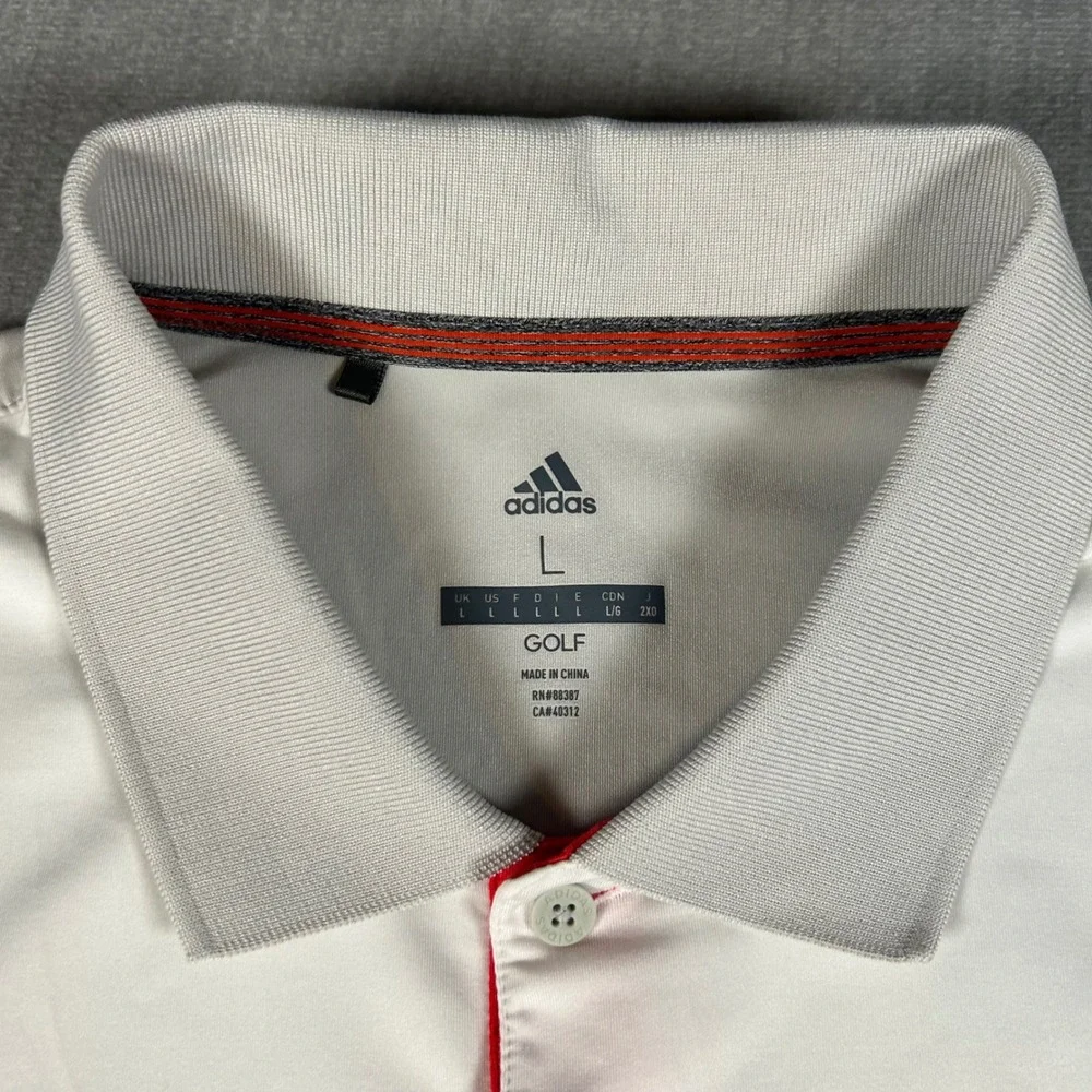 Adidas Golf Mens Polo Shirt White Red Striped Short Sleeve CD3391 Size Large